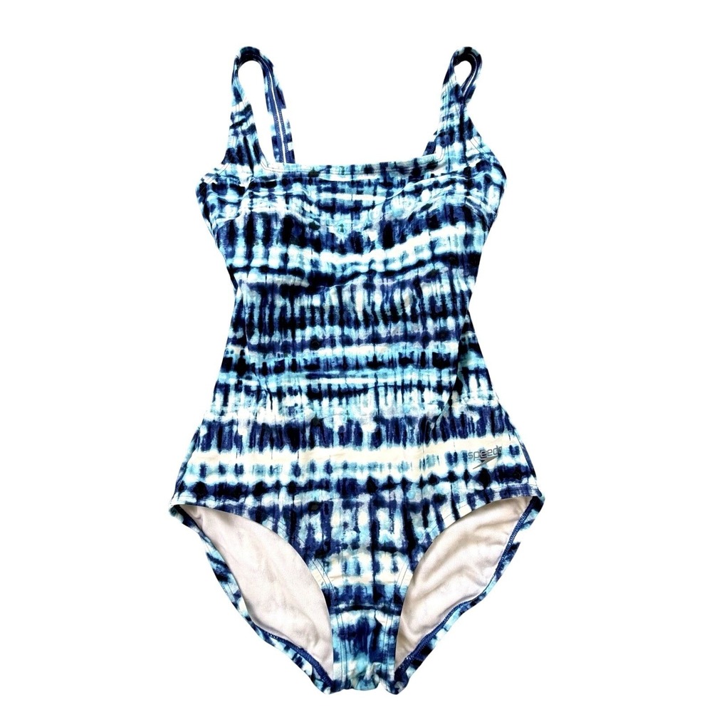Speedo One Piece Swimsuit Blue Tie Dye Padded Athletic Swim Women S - Picture 2 of 8